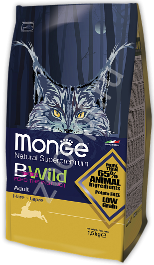 Monge BWild Cat Hare Low Grain Monge (Монж, Италия) Сухой корм для ...